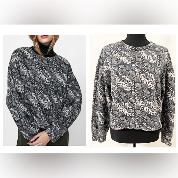 Zara Tops - Zara Regular Cotton Blend Sweatshirts Snake Skin Pattern Cropped Sweatshirt M